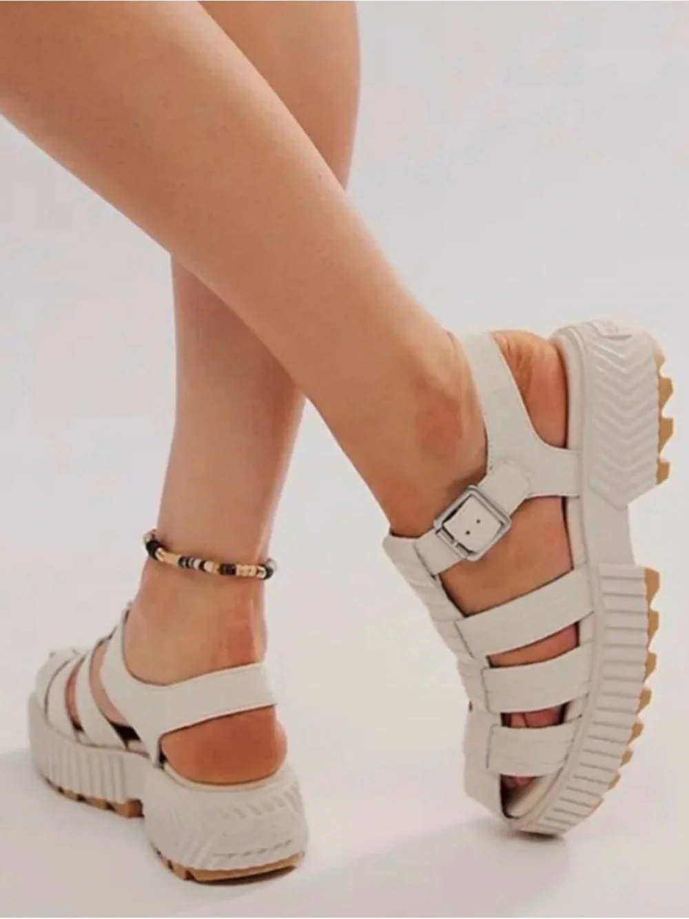 Sorel White Cream Platform Fisherman Sandals